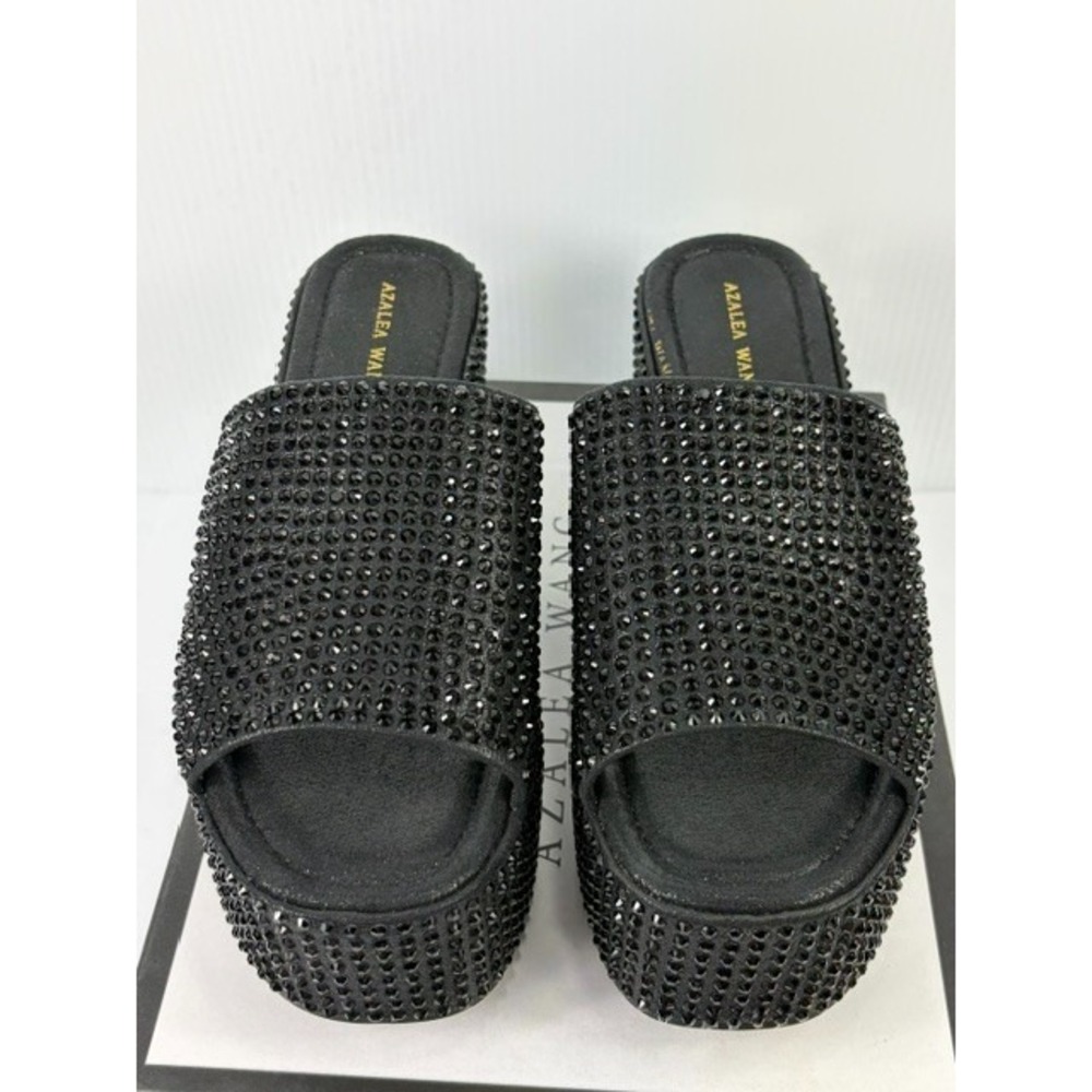 Azalea Wang Arachna Black Rhinestone Platform Wedge Slide Sandals Womens 8.5 - Picture 4 of 16